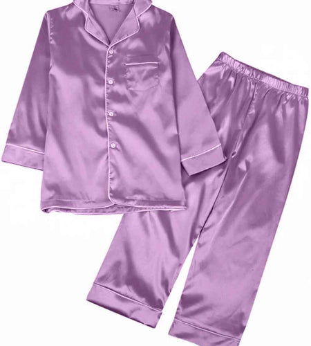 Maxcozy Kids Big Girls Boys Satin Silk Pajamas Set Top Shirt + Pants Sleepwear