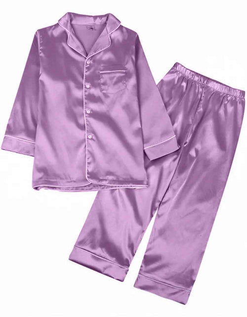 Load image into Gallery viewer, Maxcozy Kids Big Girls Boys Satin Silk Pajamas Set Top Shirt + Pants Sleepwear

