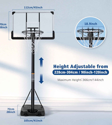 44In Basketball Hoop Portable Basketball System with Adjustable Height with Big Backboard and Large Base for Youth Adults Family Indoor Outdoor