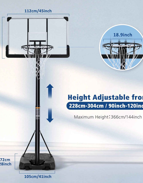 Load image into Gallery viewer, 44In Basketball Hoop Portable Basketball System with Adjustable Height with Big Backboard and Large Base for Youth Adults Family Indoor Outdoor
