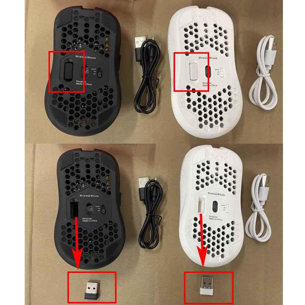 2.4G Wireless Mouse with RGB Backlit 6-Button 3-Speed DPI Type C Rechargeable Ergonomic Honeycomb Design Gaming Mouse