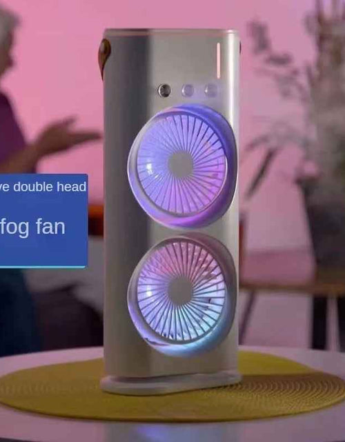 Load image into Gallery viewer, BreezeGlow™ 2-in-1 Dual Mist Cooling Fan – Chill, Hydrate &amp; Light Up Your Space
