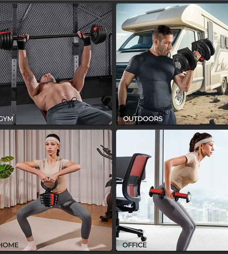 3-In-1 Quick-Adjustable Dumbbell Weight Set, Black, 46.41 Lb