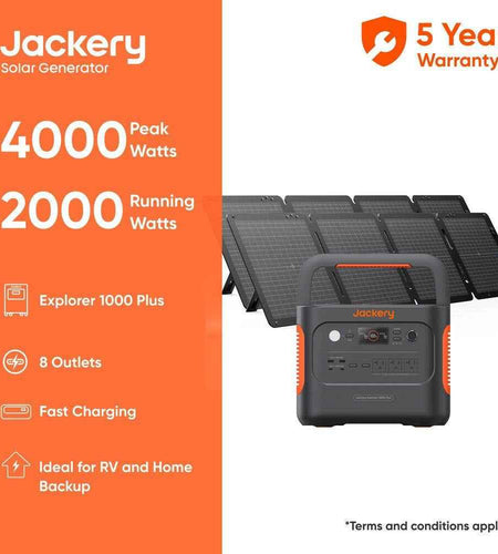 2000W Output/4000W Peak Solar Generator 1000 plus Expandable Push Button Start Battery Lifepo4 W/Two 100W Solar Panels