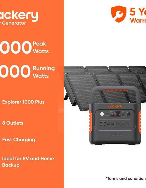 Load image into Gallery viewer, 2000W Output/4000W Peak Solar Generator 1000 plus Expandable Push Button Start Battery Lifepo4 W/Two 100W Solar Panels
