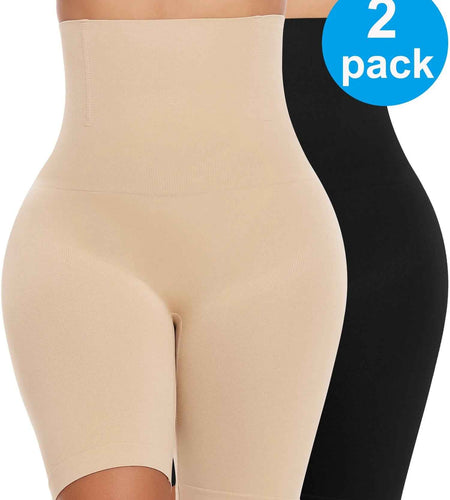 2 Packs Tummy Control Shapewear Shorts Faja Body Shaper for Women High-Waisted Thigh Slimming