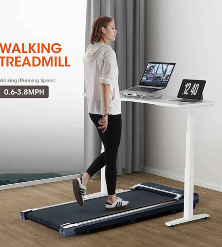 Walking Pad under Desk Treadmill with Remote Control Lightweight 2 in 1 Exercise Treadmill 0.6 to 3.8 Speed Range for Home Office Workout