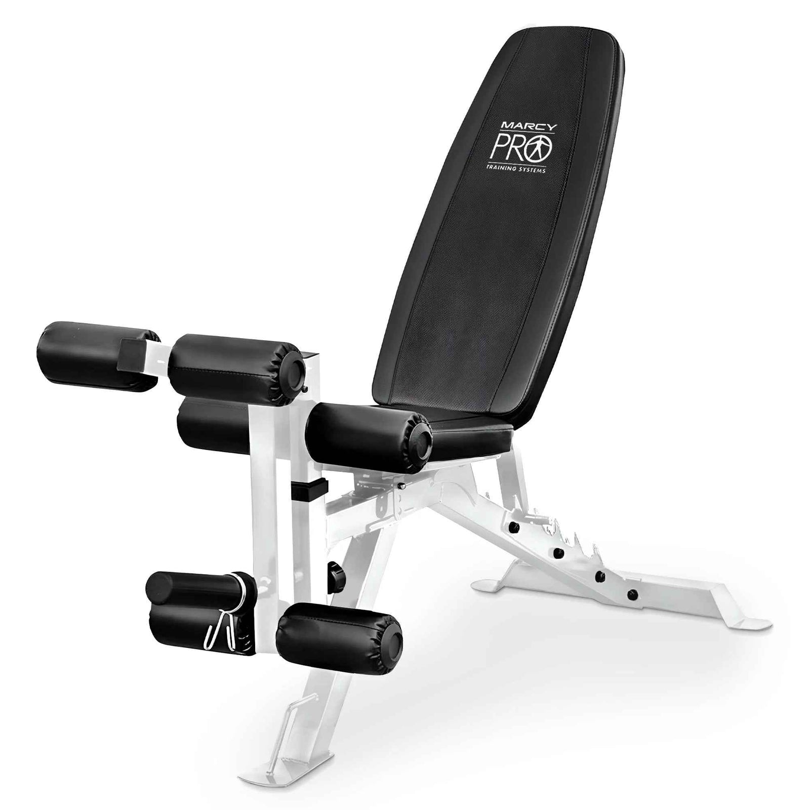 Foldable and Adjustable Weight Bench with Leg Extension, White/Black