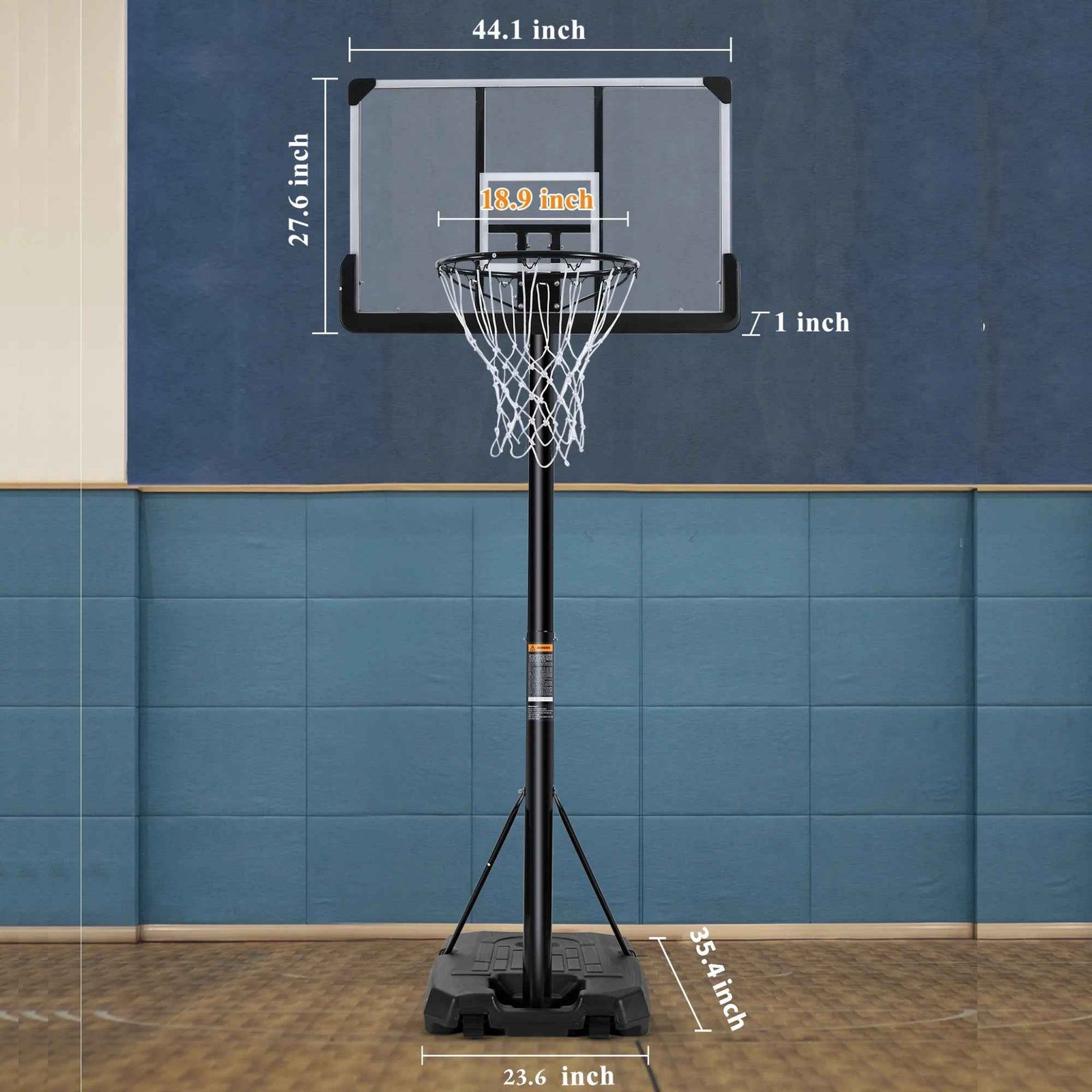 44In Basketball Hoop Portable Basketball System with Adjustable Height with Big Backboard and Large Base for Youth Adults Family Indoor Outdoor