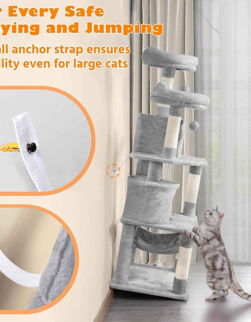 Load image into Gallery viewer, 62.5Inches Cat Tree Cat Tower Cat Condo with Platform &amp; Hammock, Scratching Posts for Kittens Pet Play House with Plush Perch for Indoor Activity Relaxing, Light Gray
