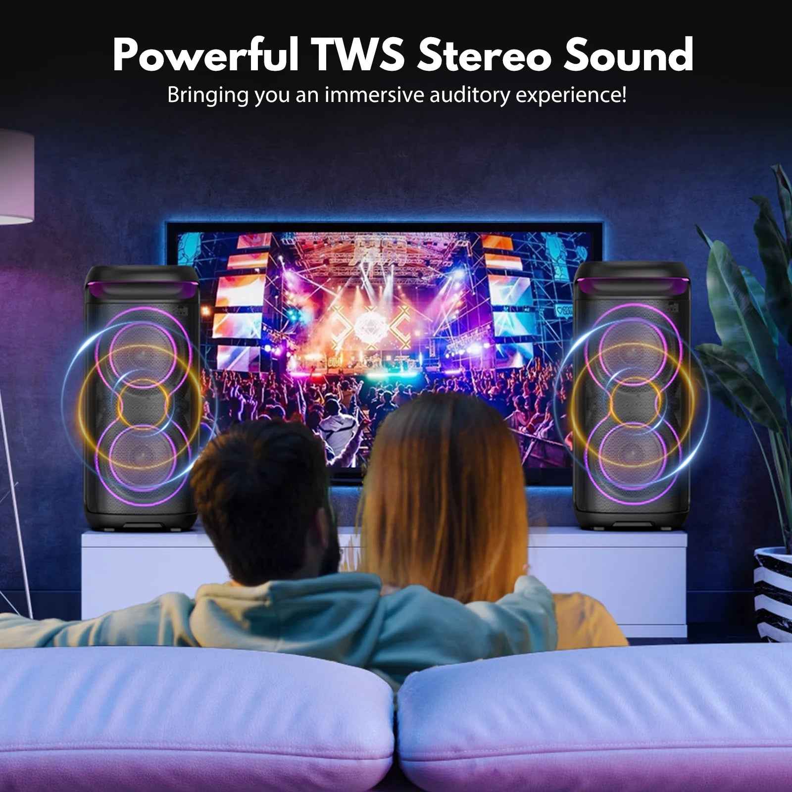 Large Party Speaker, Bluetooth Speaker with Dazzling Rgb Light, Two 6.5'' Subwoofer, T20