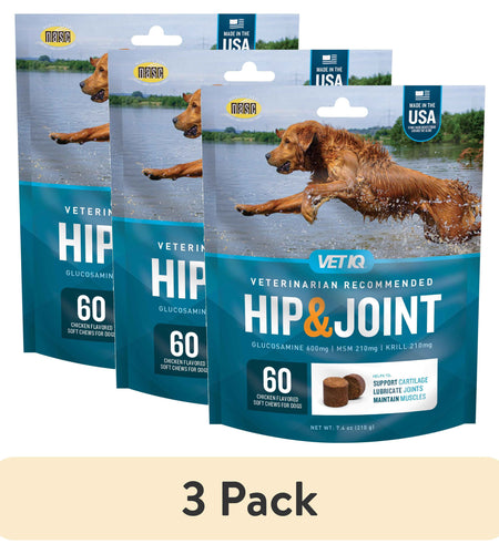 (3 Pack) Vetiq Hip & Joint Supplement for Dogs, Chicken Flavored Soft Chews, 7.4 Oz, 60 Count