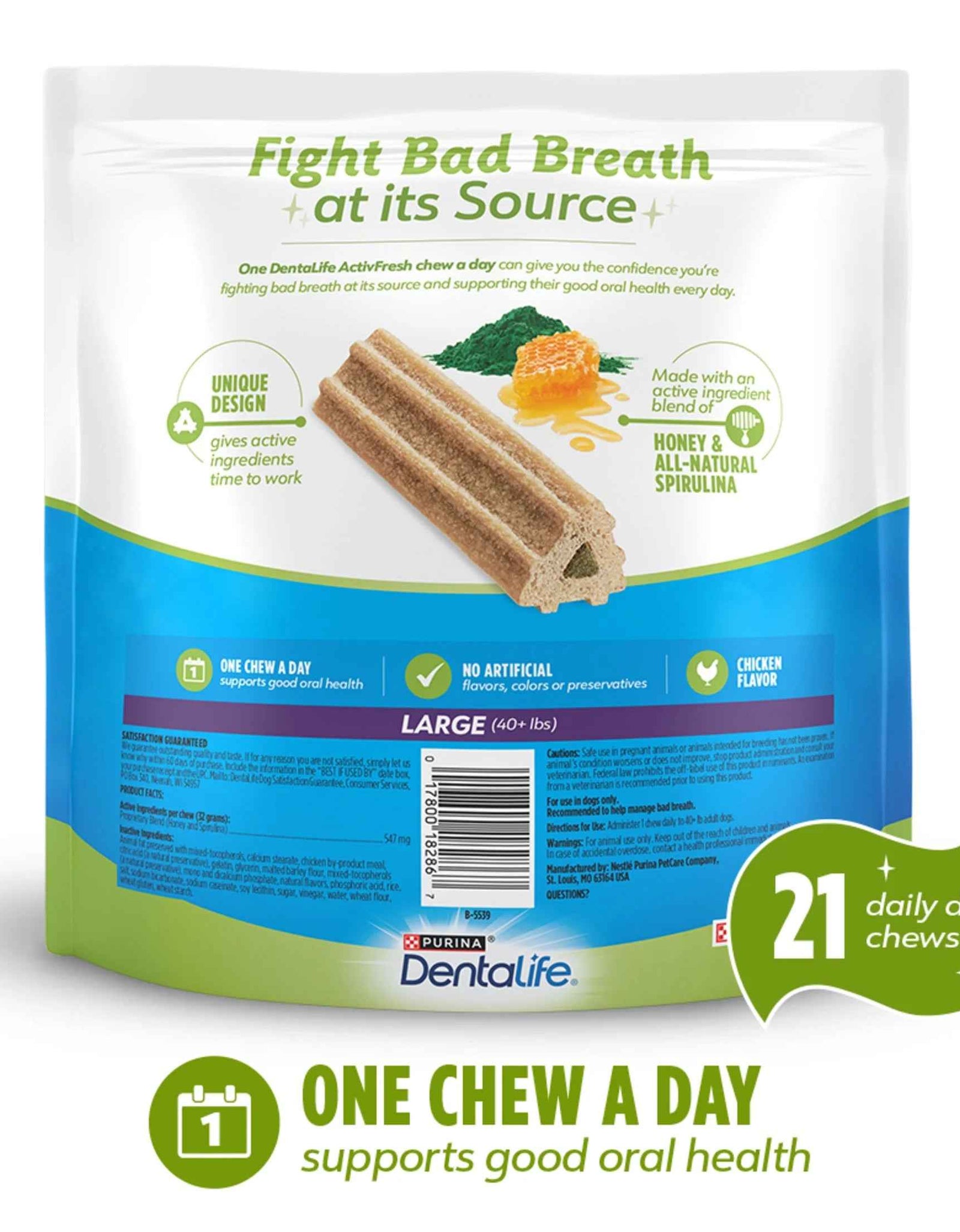 Purina  Activfresh Chicken Flavor Large Breed Adult Dog Dental Chews – 24.1 Oz Pouch (21 Ct)