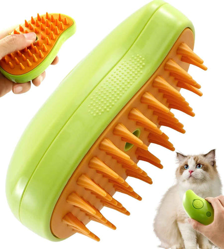 3 in 1 Steamy Cat Brush,Cat Steam Brush for Massage Removing Tangled Loose Hair,Self Cleaning Steam Cat Grooming Brush,Misting Spray Cat Brush for Shedding with Water Tank,Green