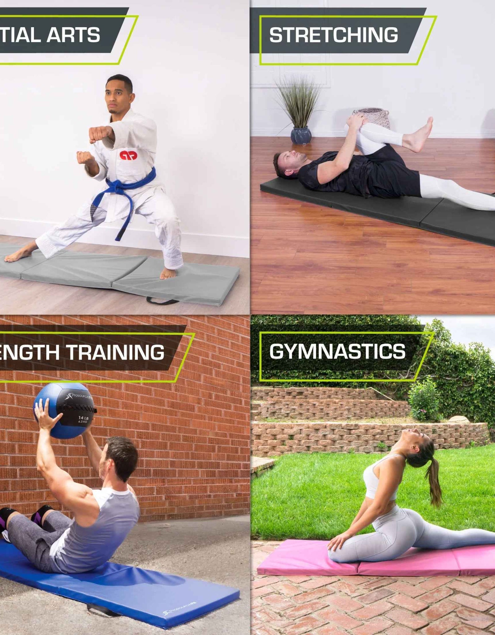 Tri-Fold Folding Gymnastics Mat 6’X2’ for Exercise