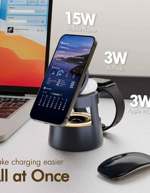 Load image into Gallery viewer, 5 in 1 Wireless Charging Station, 15W Fast Charging Wireless Charger for Iphone Airpods Iwatch with Magsafe,Bluetooth Speakers,Mushroom Light Compatible with Iphone 8 and above Series
