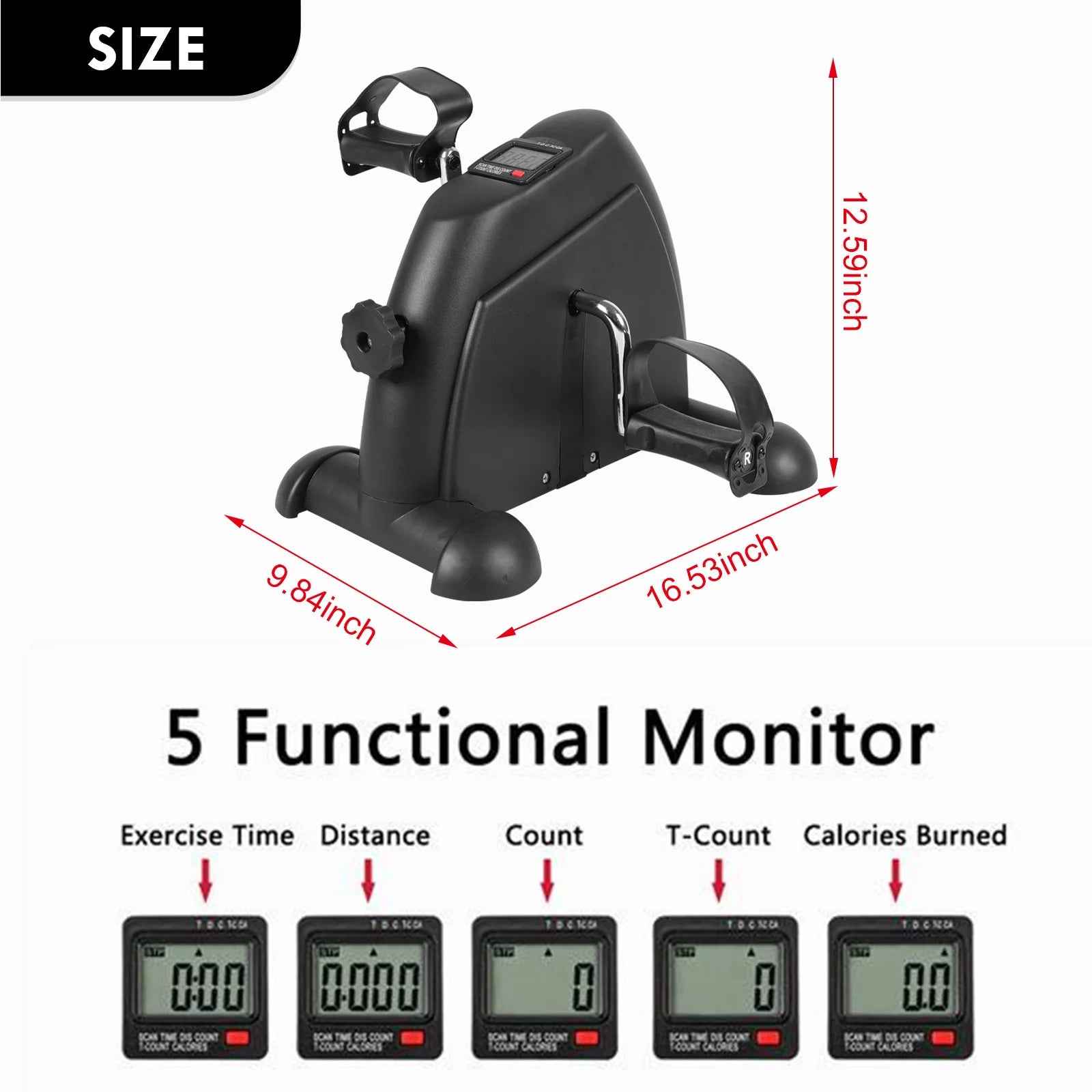 Mini Indoor Pedal Exerciser Cycle Bike Leg Arm Desk W/Lcd Display Fitness Portable Pedal Stationary Bike Home Exercise Black
