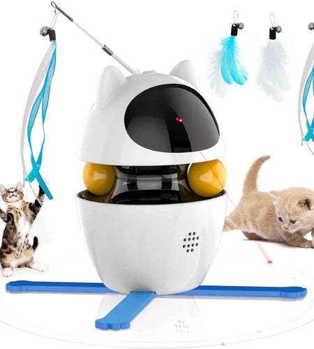 Automatic 3 in 1 Interactive Cat Toy with Laser and Feather for Indoor