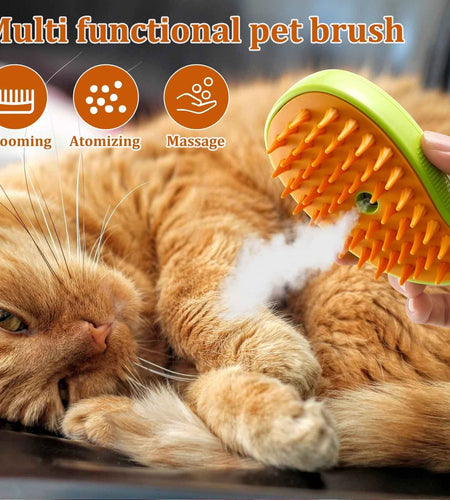 3 in 1 Steamy Cat Brush,Cat Steam Brush for Massage Removing Tangled Loose Hair,Self Cleaning Steam Cat Grooming Brush,Misting Spray Cat Brush for Shedding with Water Tank,Green