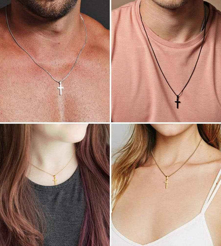 Cross Necklace for Men - Stainless Steel Silver Gold Black Plain Cross Pendant Necklace Simple Jewelry Gifts, 16-24 Inches Chain