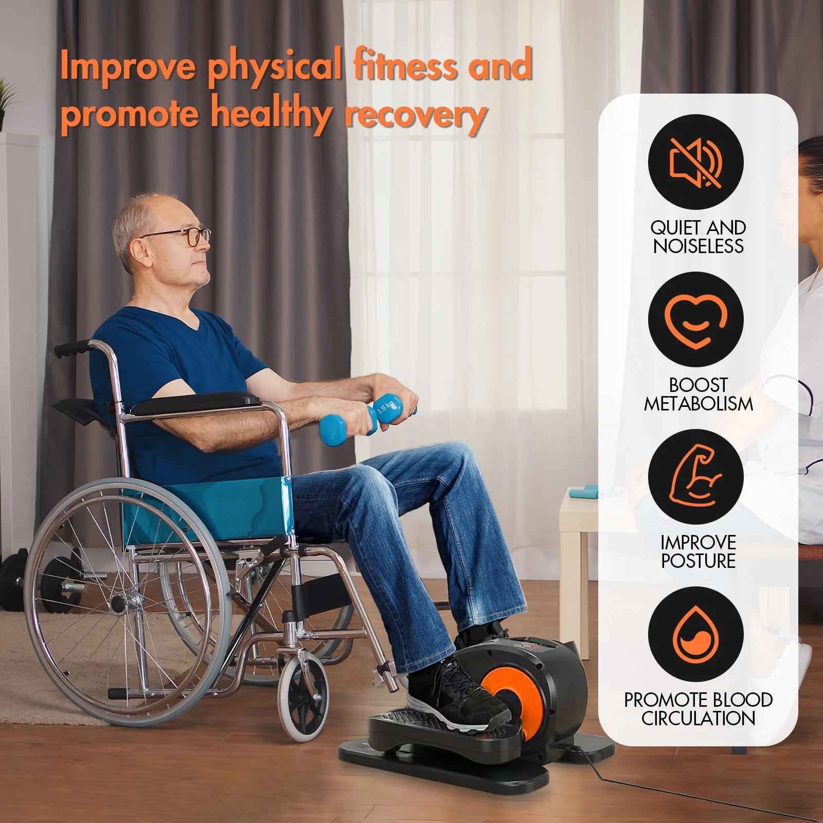 under Desk Elliptical, Electric Ellipse Leg Exerciser While Sitting for Seniors Adults, Auto/Manual Dual Mode Motorized Foot Pedal Exerciser with Remote Control for Home Office Use