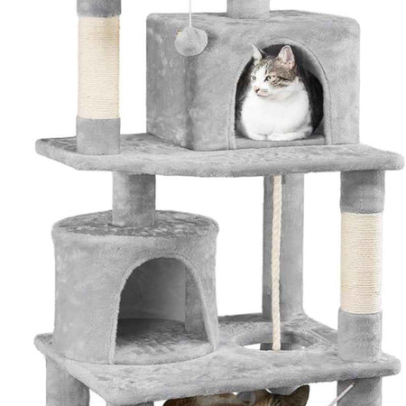 62.5Inches Cat Tree Cat Tower Cat Condo with Platform & Hammock, Scratching Posts for Kittens Pet Play House with Plush Perch for Indoor Activity Relaxing, Light Gray