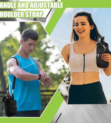 Magnetic Water Bottle Holder Gym Water Bottle Carrier Bag W/ Phone Pocket Handle Shoulder Strap 6 Built-In Magnets Water Bottle