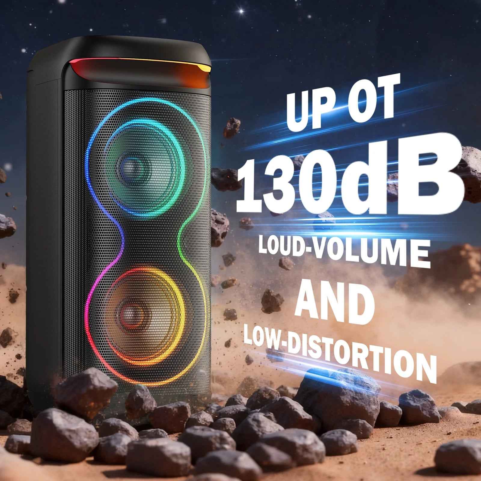 Large Party Speaker, Bluetooth Speaker with Dazzling Rgb Light, Two 6.5'' Subwoofer, T20