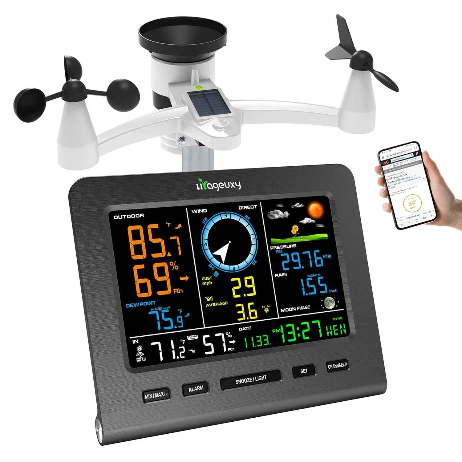 SmartWeather Pro™ – WiFi Wireless Indoor & Outdoor Weather Station with Rain, Wind & Temp Monitoring
