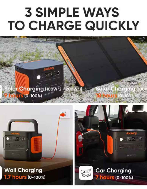 Load image into Gallery viewer, 2000W Output/4000W Peak Solar Generator 1000 plus Expandable Push Button Start Battery Lifepo4 W/Two 100W Solar Panels
