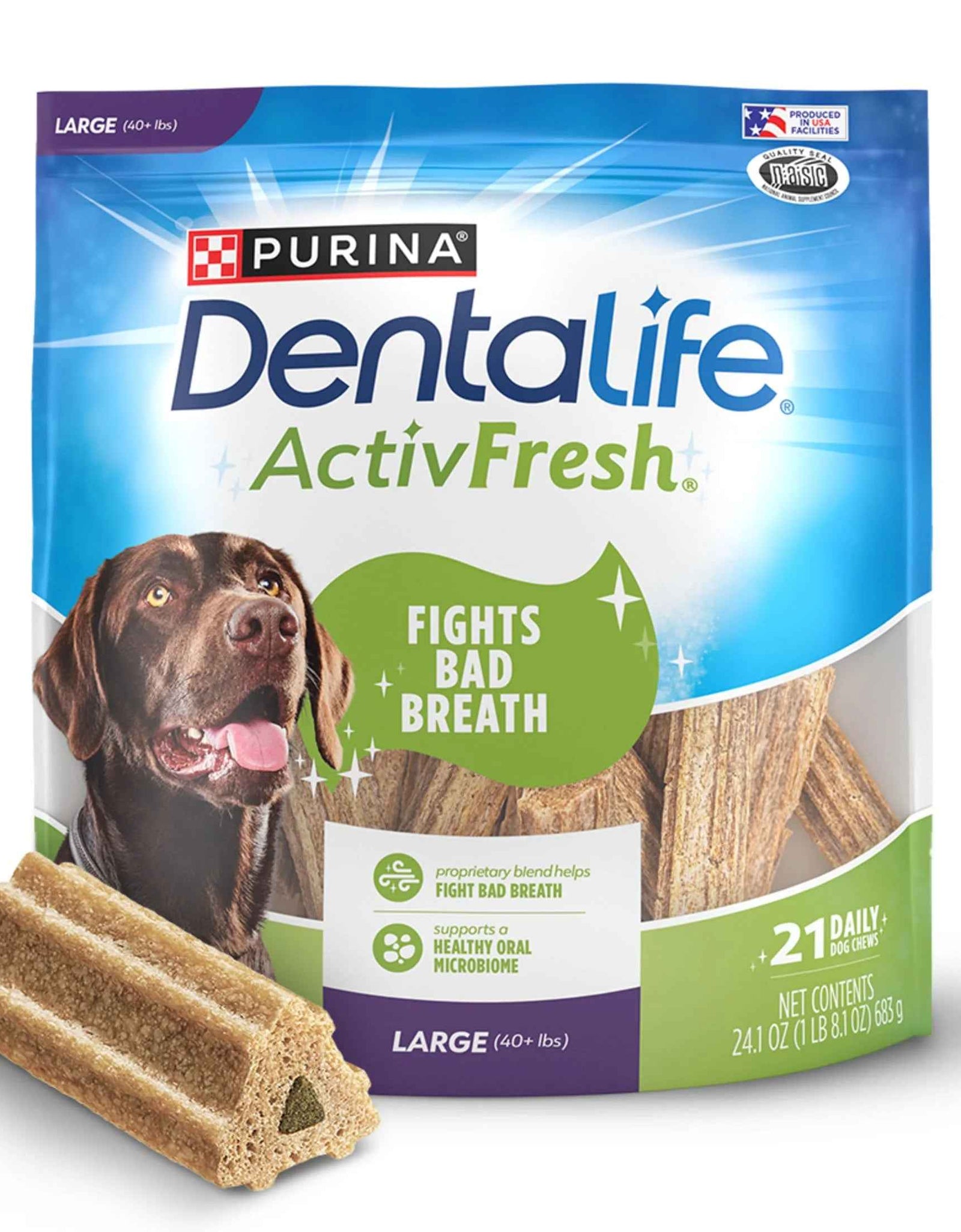Purina  Activfresh Chicken Flavor Large Breed Adult Dog Dental Chews – 24.1 Oz Pouch (21 Ct)