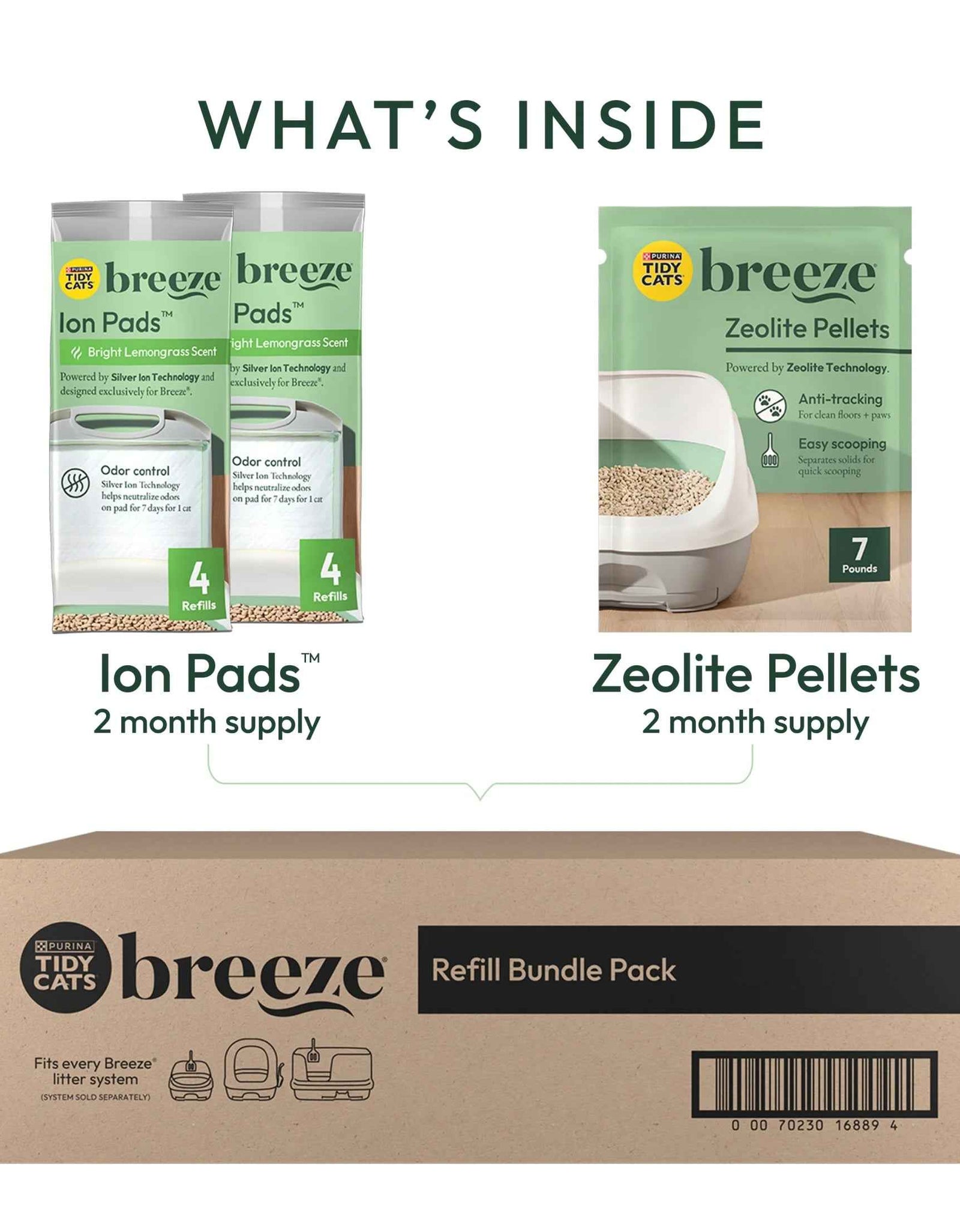 Purina  Breeze Cat Litter System Refill Pack with Ion Cat Litter Pads and Zeolite Pellet Cat Litter