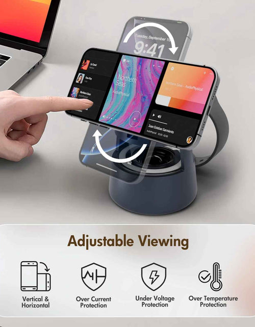 Load image into Gallery viewer, 5 in 1 Wireless Charging Station, 15W Fast Charging Wireless Charger for Iphone Airpods Iwatch with Magsafe,Bluetooth Speakers,Mushroom Light Compatible with Iphone 8 and above Series
