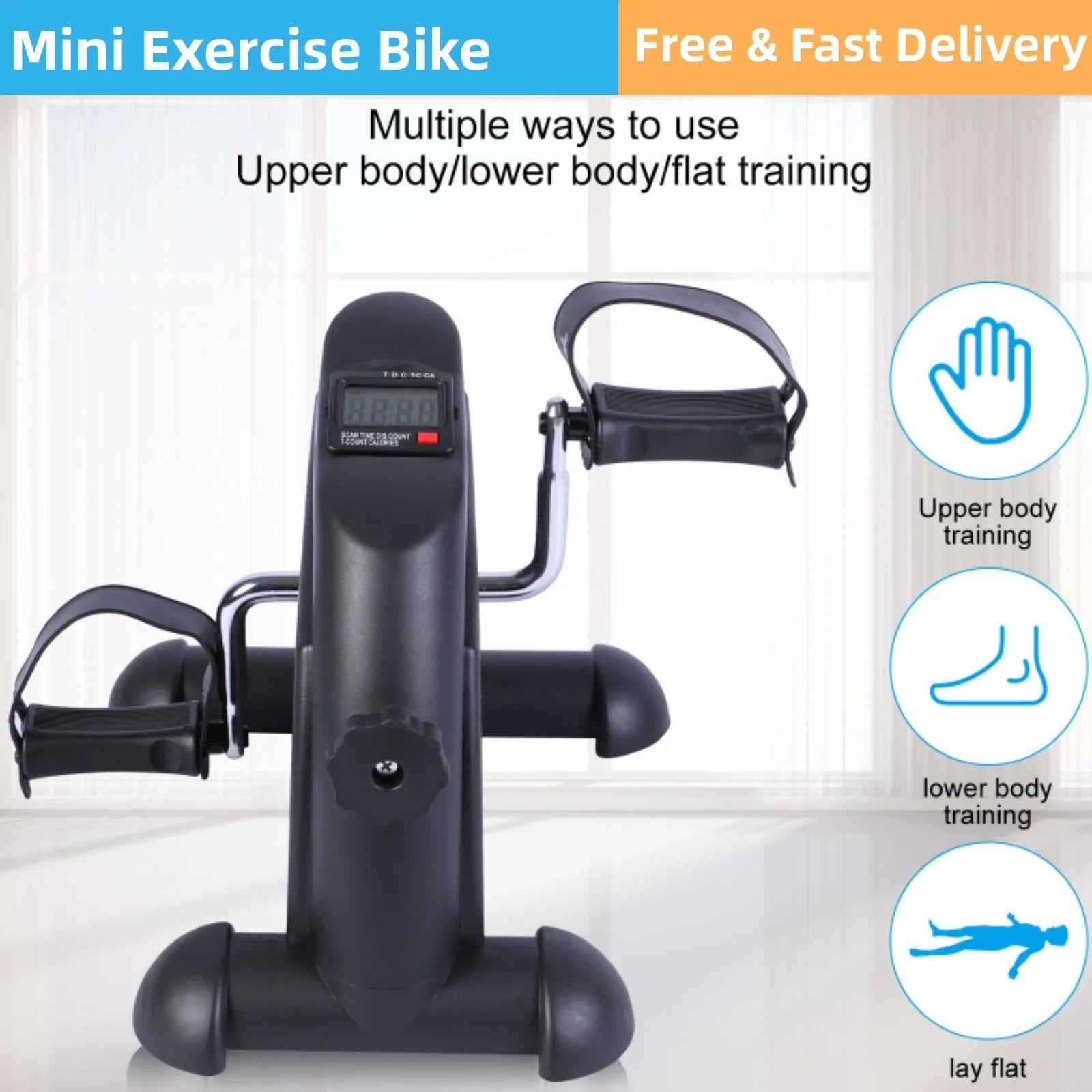 Mini Indoor Pedal Exerciser Cycle Bike Leg Arm Desk W/Lcd Display Fitness Portable Pedal Stationary Bike Home Exercise Black