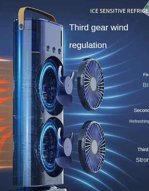 Load image into Gallery viewer, BreezeGlow™ 2-in-1 Dual Mist Cooling Fan – Chill, Hydrate &amp; Light Up Your Space
