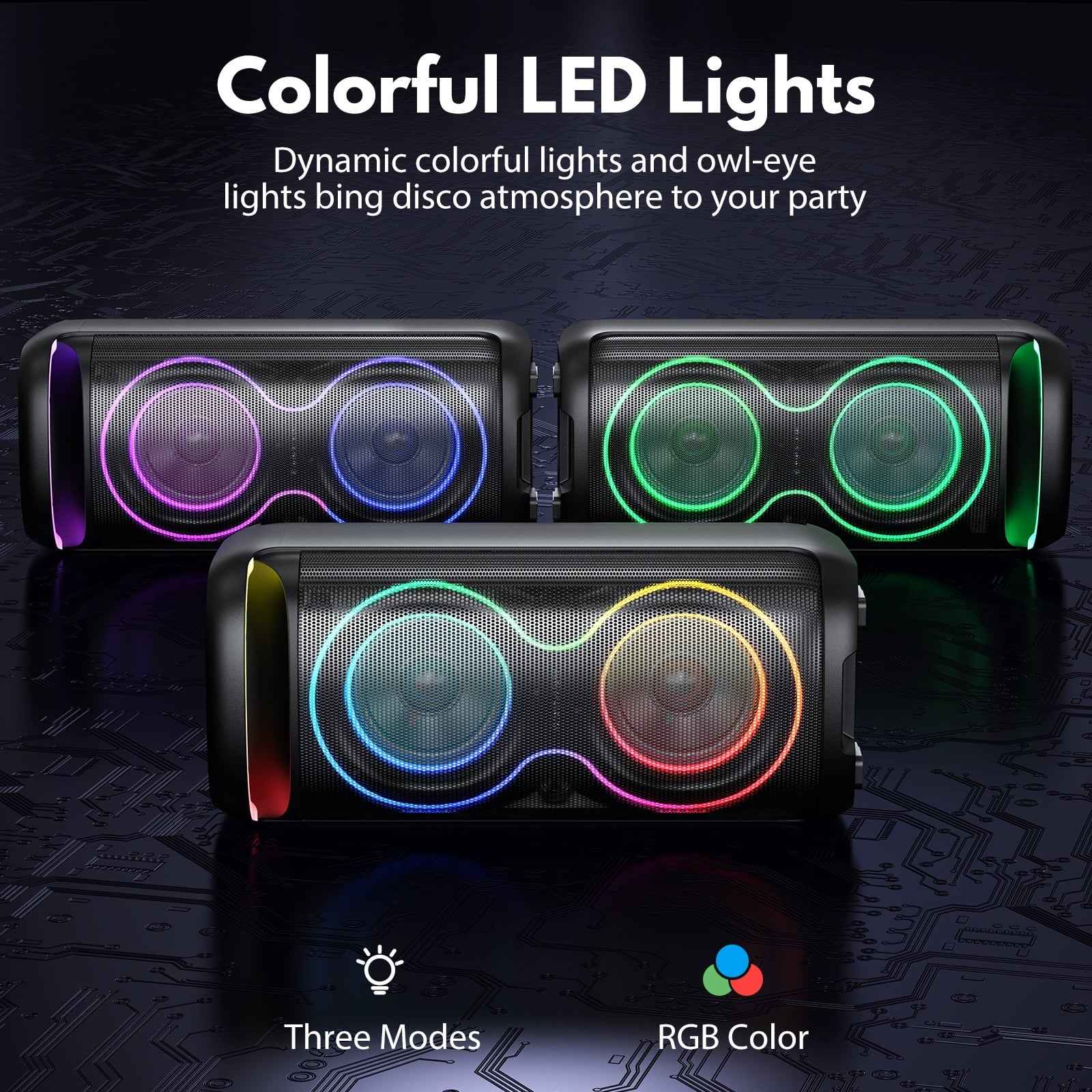 Large Party Speaker, Bluetooth Speaker with Dazzling Rgb Light, Two 6.5'' Subwoofer, T20