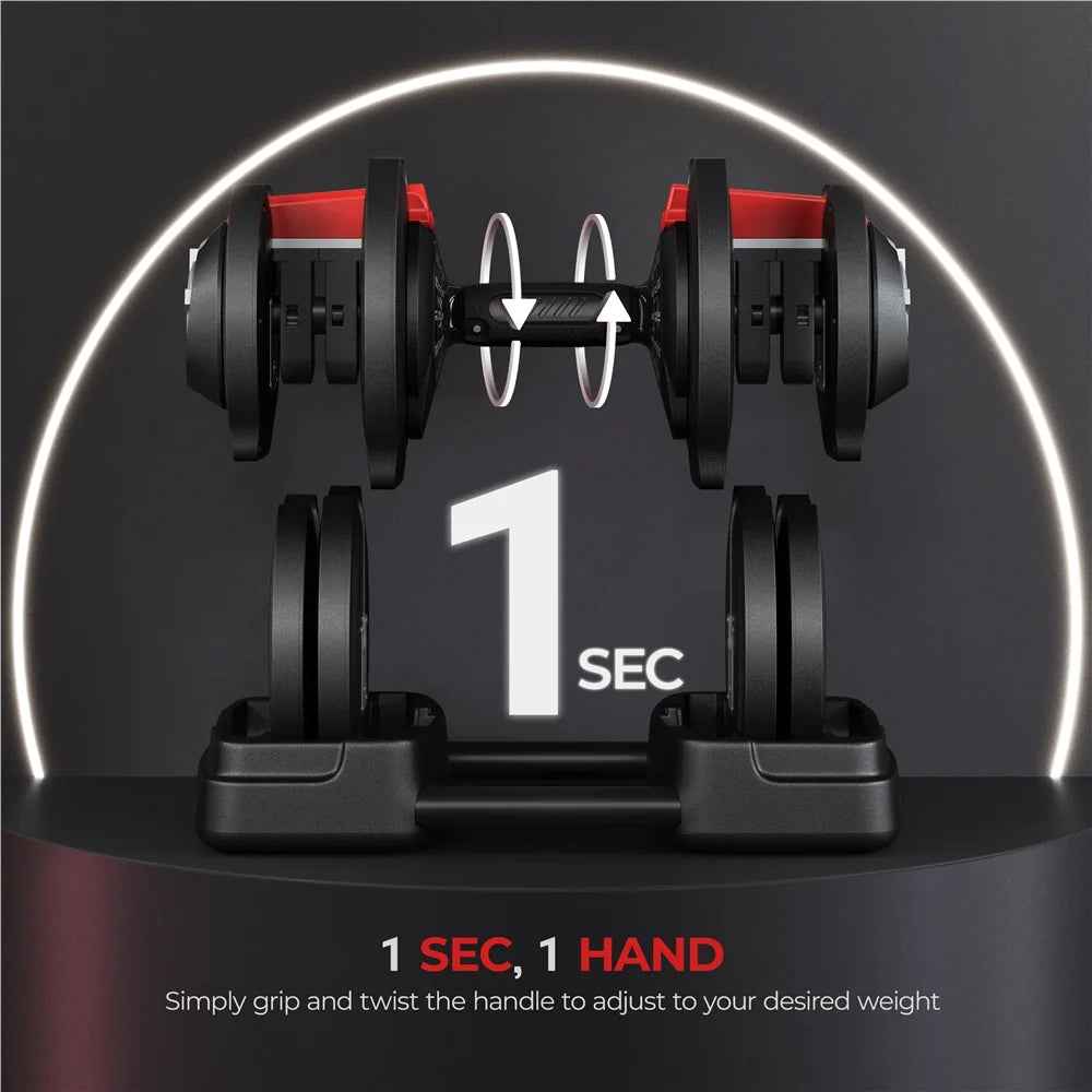 3-In-1 Quick-Adjustable Dumbbell Weight Set, Black, 46.41 Lb