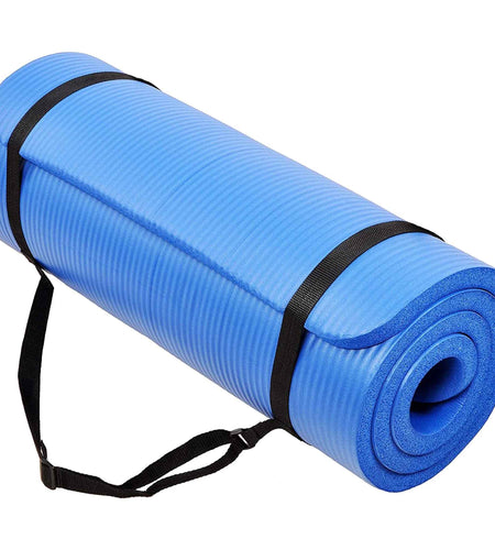 All-Purpose 1-Inch Extra Thick High Density Anti-Tear Exercise Yoga Mat with Carrying Strap, Blue