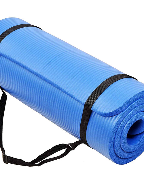 Load image into Gallery viewer, All-Purpose 1-Inch Extra Thick High Density Anti-Tear Exercise Yoga Mat with Carrying Strap, Blue
