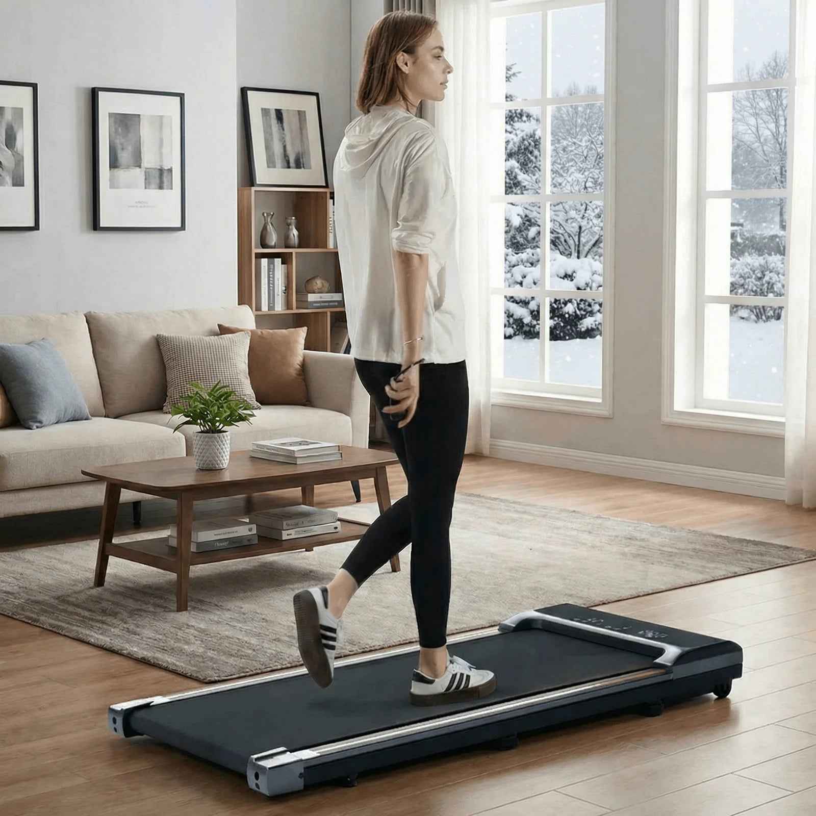 Walking Pad under Desk Treadmill with Remote Control Lightweight 2 in 1 Exercise Treadmill 0.6 to 3.8 Speed Range for Home Office Workout
