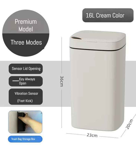 16L Smart Bathroom Trash Can White Non-Contact Narrow Smart Sensor Trash Can Smart Home Automatic Bagging Electronic Trash Can