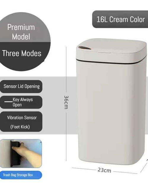 Load image into Gallery viewer, 16L Smart Bathroom Trash Can White Non-Contact Narrow Smart Sensor Trash Can Smart Home Automatic Bagging Electronic Trash Can
