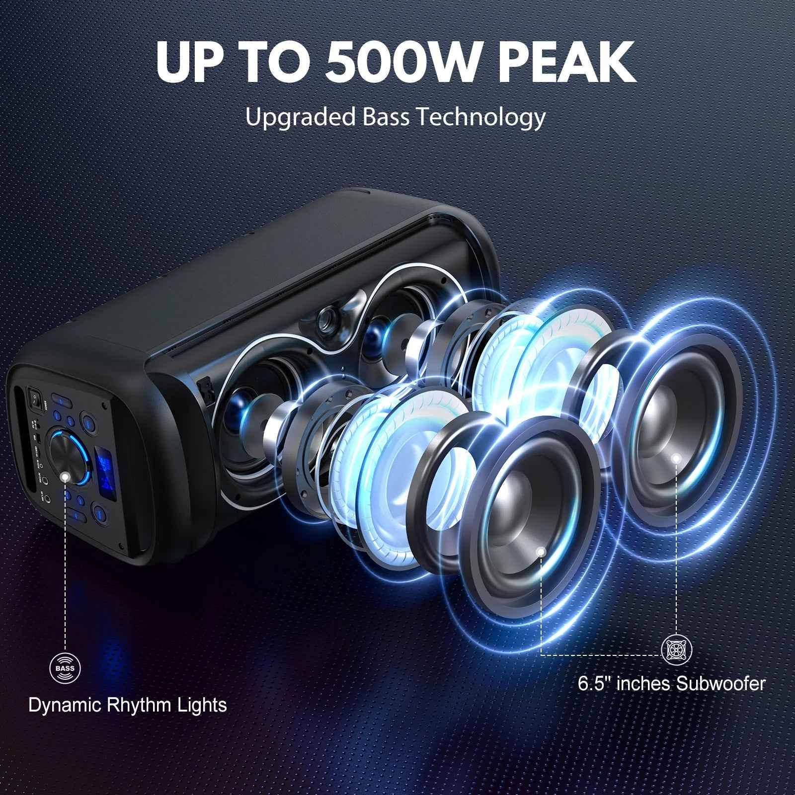 Large Party Speaker, Bluetooth Speaker with Dazzling Rgb Light, Two 6.5'' Subwoofer, T20