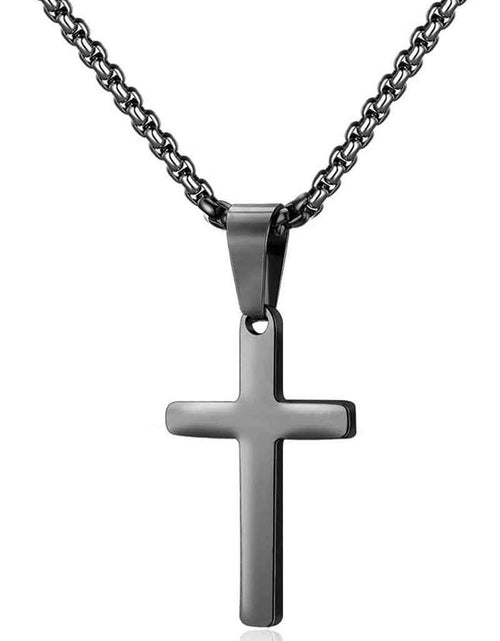Load image into Gallery viewer, Cross Necklace for Men - Stainless Steel Silver Gold Black Plain Cross Pendant Necklace Simple Jewelry Gifts, 16-24 Inches Chain
