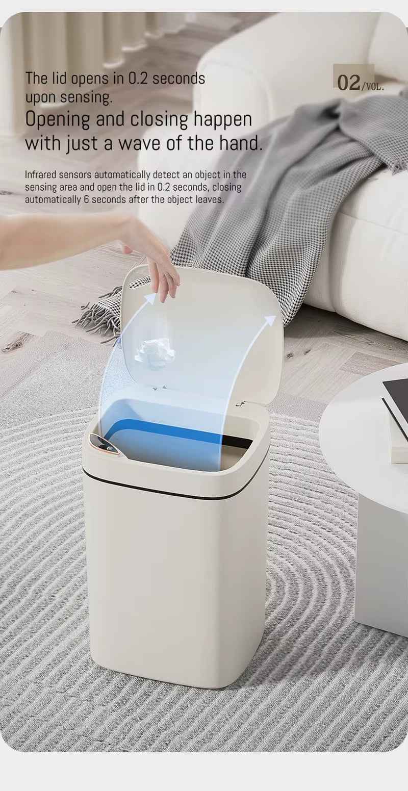 16L Smart Bathroom Trash Can White Non-Contact Narrow Smart Sensor Trash Can Smart Home Automatic Bagging Electronic Trash Can