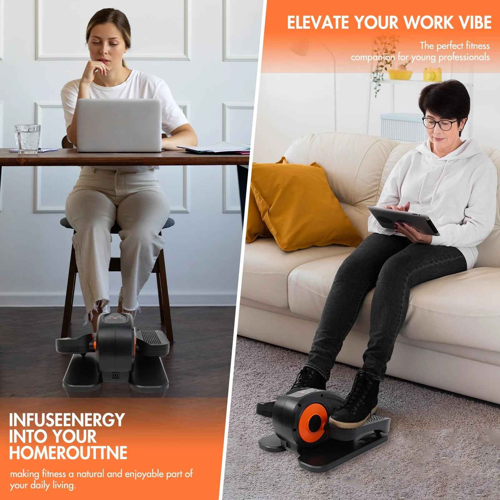 under Desk Elliptical, Electric Ellipse Leg Exerciser While Sitting for Seniors Adults, Auto/Manual Dual Mode Motorized Foot Pedal Exerciser with Remote Control for Home Office Use