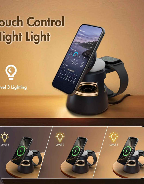 Load image into Gallery viewer, 5 in 1 Wireless Charging Station, 15W Fast Charging Wireless Charger for Iphone Airpods Iwatch with Magsafe,Bluetooth Speakers,Mushroom Light Compatible with Iphone 8 and above Series
