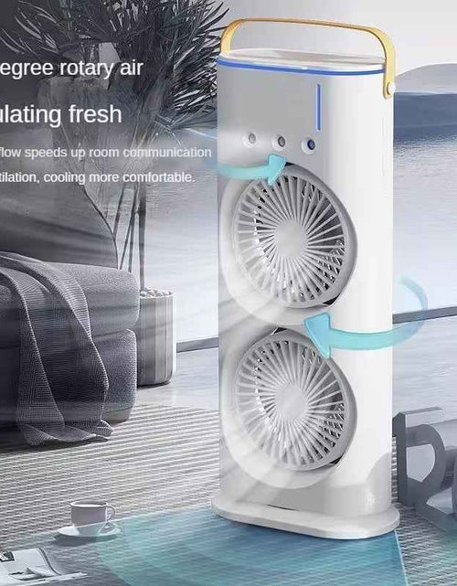 Load image into Gallery viewer, BreezeGlow™ 2-in-1 Dual Mist Cooling Fan – Chill, Hydrate &amp; Light Up Your Space
