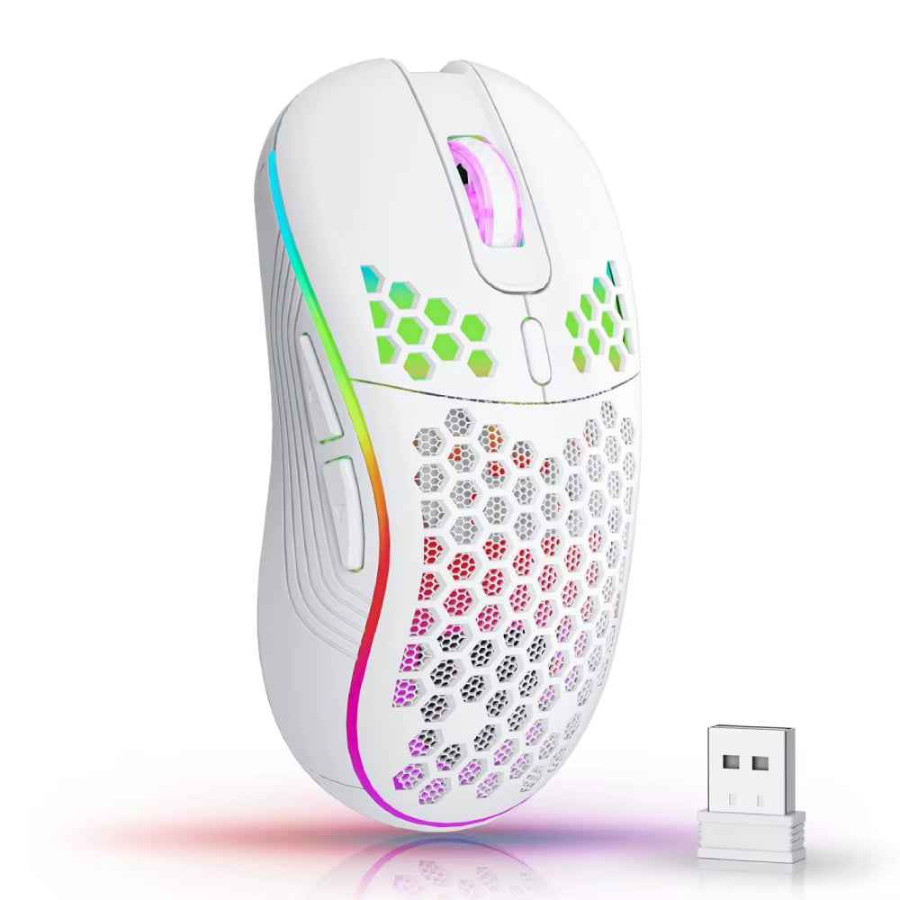 2.4G Wireless Mouse with RGB Backlit 6-Button 3-Speed DPI Type C Rechargeable Ergonomic Honeycomb Design Gaming Mouse