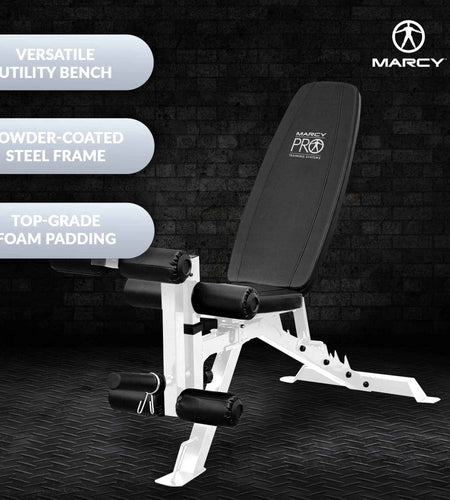 Foldable and Adjustable Weight Bench with Leg Extension, White/Black